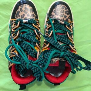 Leopard Print Women's Sneakers with Green Laces